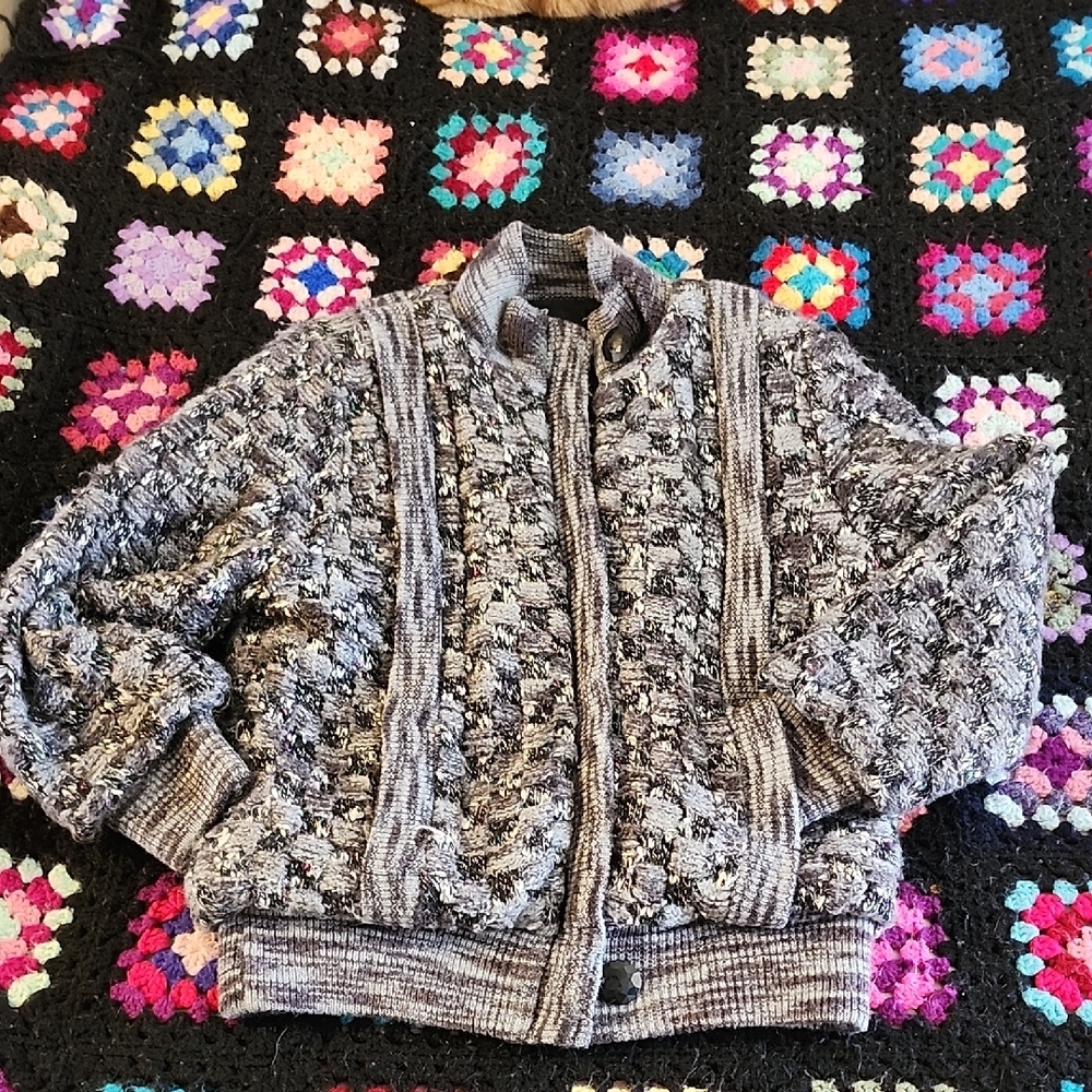 Gray Patterned Knit Sweater